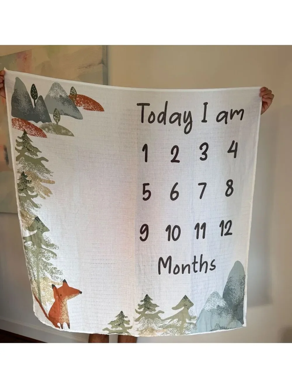 Modern Moments by Gerber Boy Milestone Blanket Muslin Cotton Month Mat Woodland